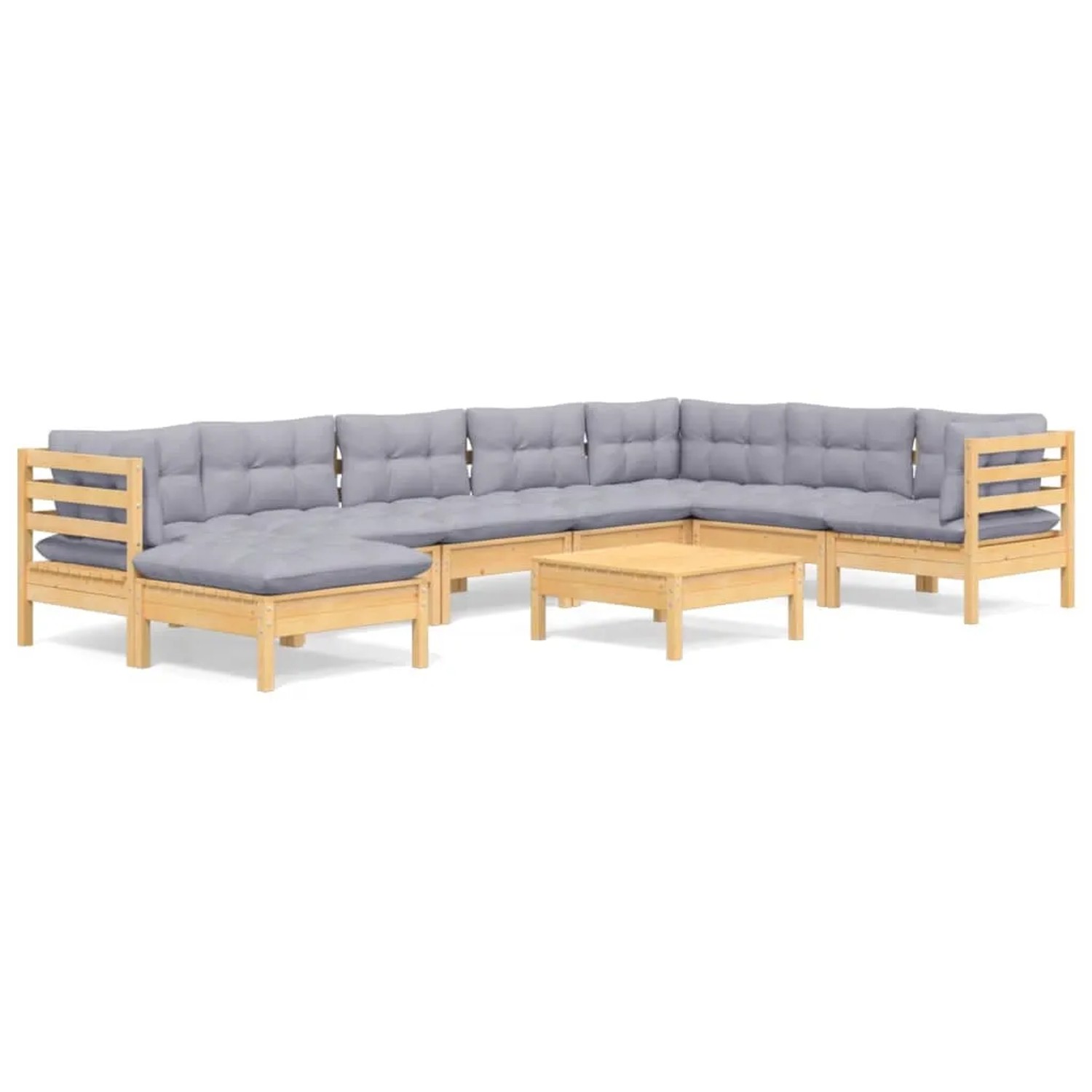 vidaXL 9-Tlg Garten-Lounge-Set mit Grauen Kissen Kiefer Massivholz 3096664