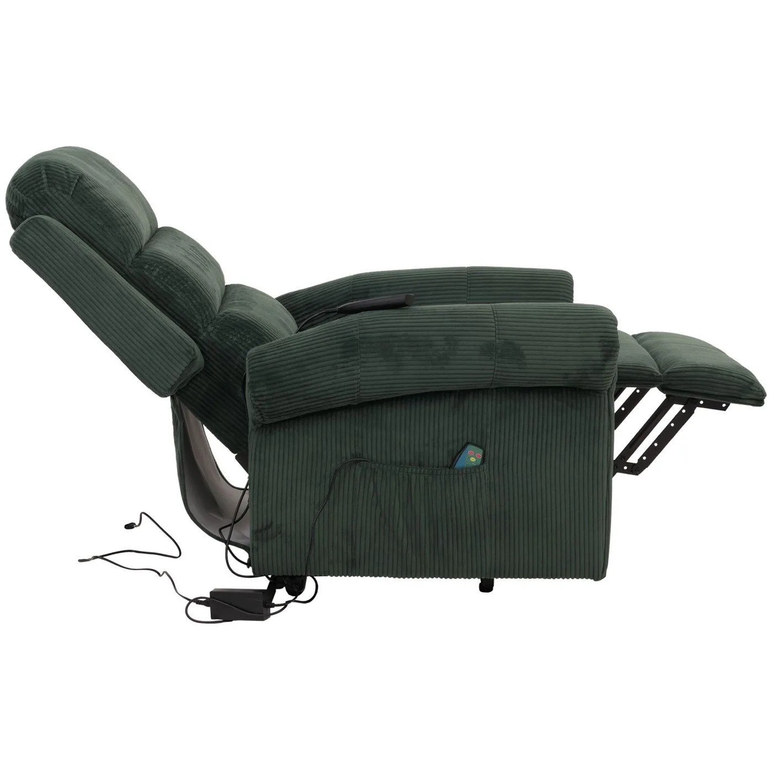 Berlinlodge Massage-Fernsehsessel HxBxT 138x86x168 cm Sitzhöhe 49 cm Liegefunktion Aufstehhilfe Massage Heizfunktion Stoff Cord Grün Massagesessel_6