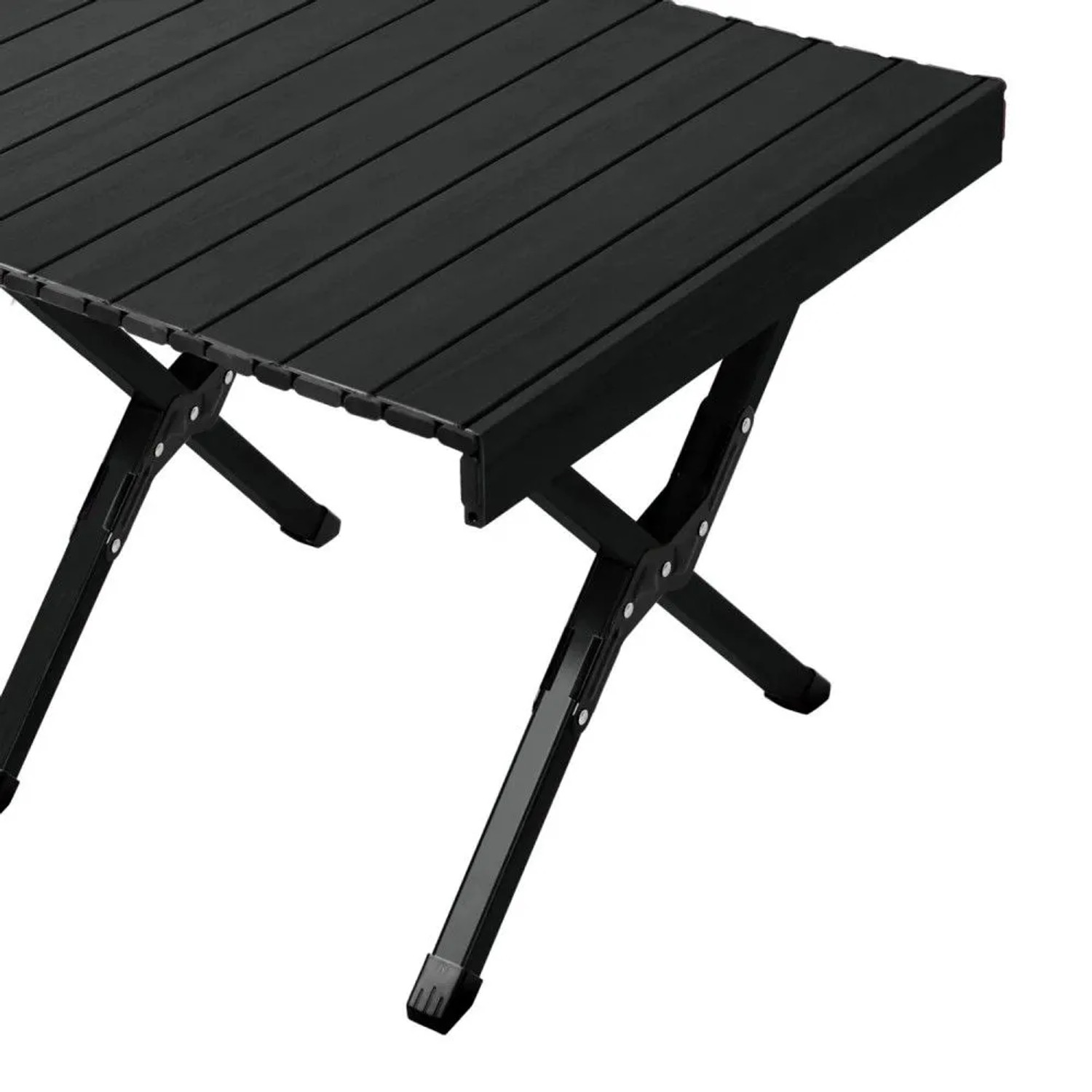 Schwarzer Jawinio Campingtisch aus Aluminium, klappbar, mit rollbarer Tischplatte und stabilen Beinen für Outdoor.