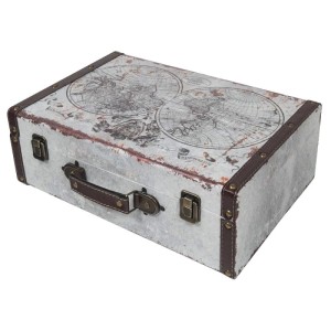 HMF VKO101 Vintage Koffer Truhe Holzkiste 38 x 26 x 13 cm Deko Weltkarte