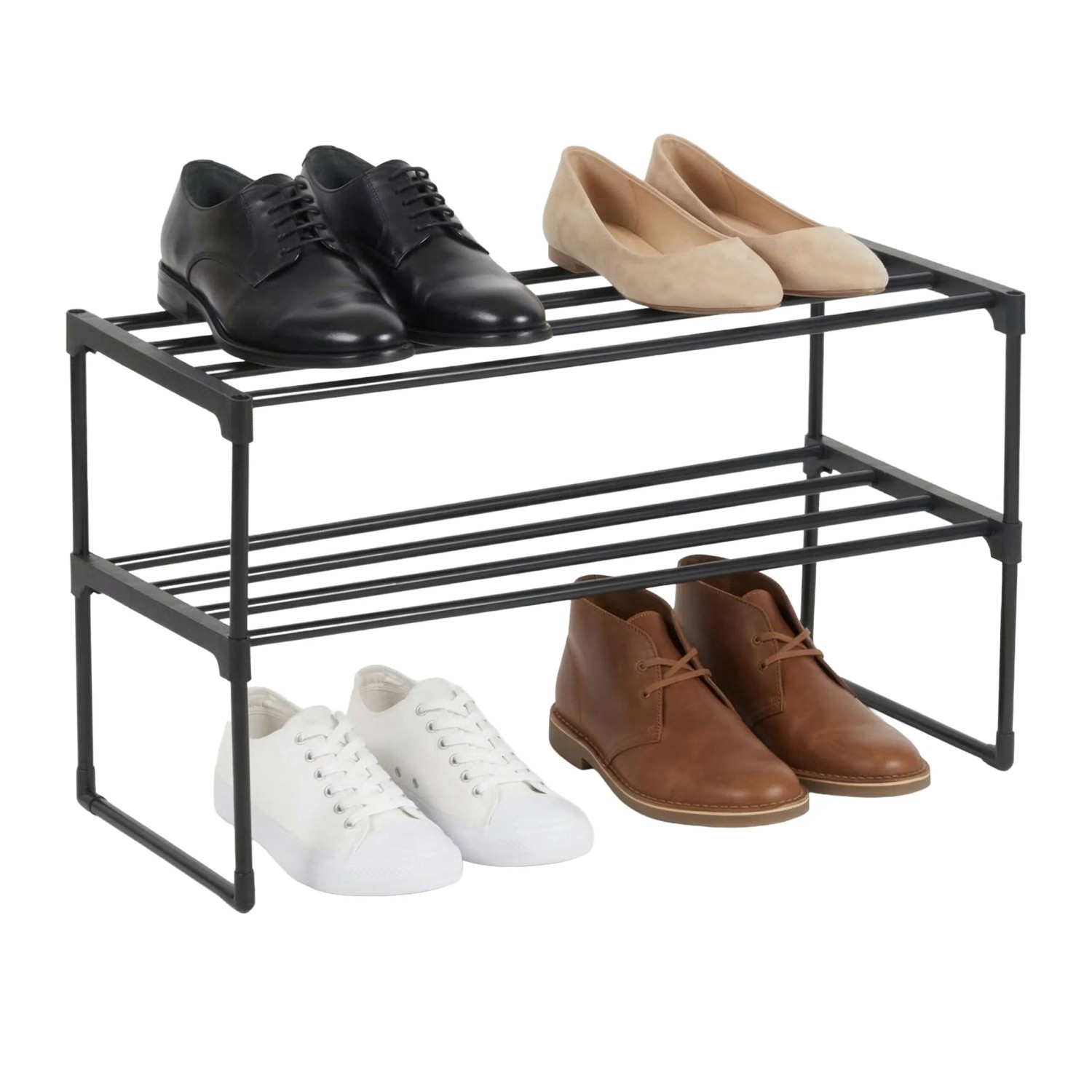 Relaxdays Schuhregal Metall Schwarz Stapelbar Stecksystem 2 Ebenen 38 cm x 68 cm x 30 cm
