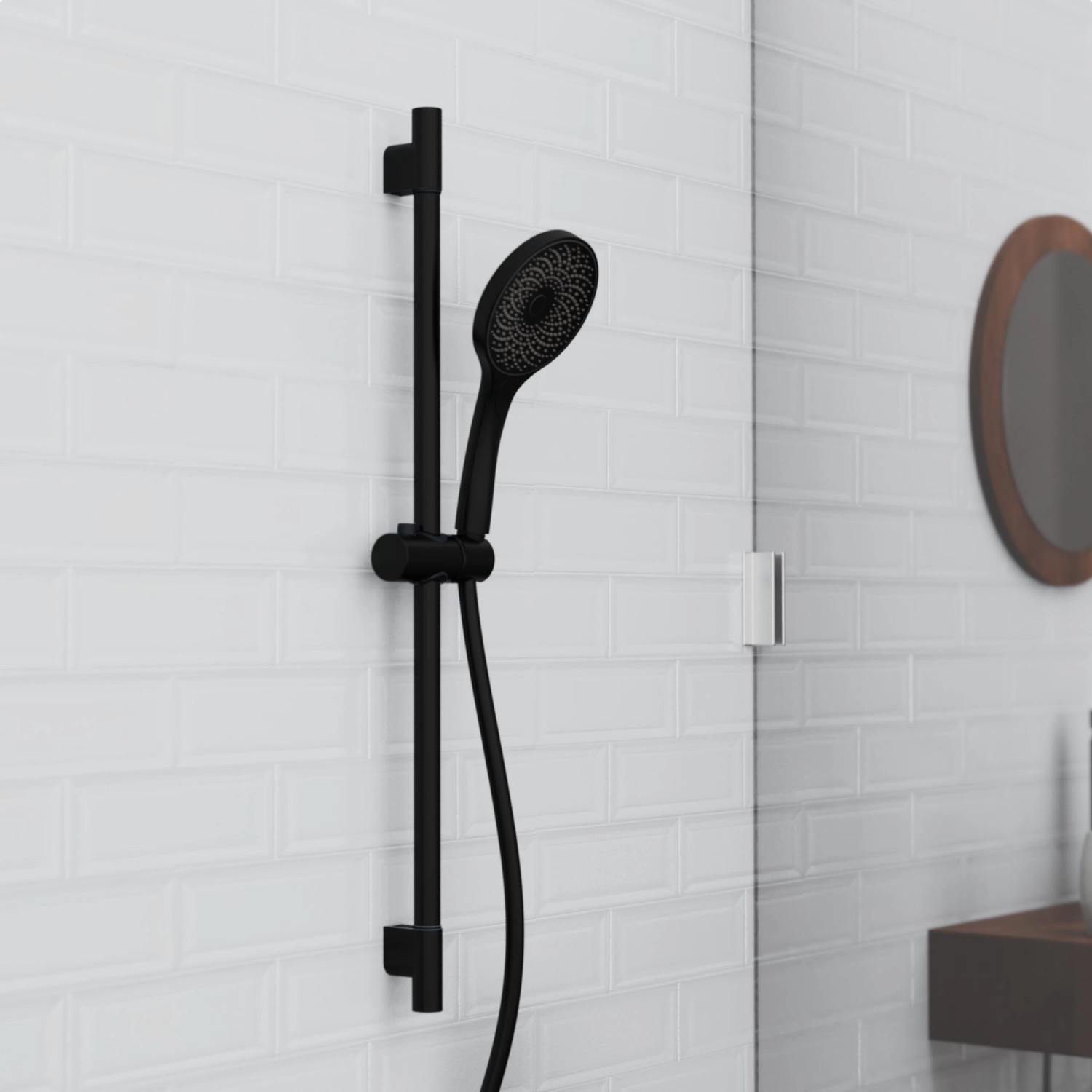 Schütte Stangenbrause-Set Capri, Schwarz Matt, mit Handbrause und Brausestange.