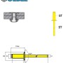 Technische Zeichnung: Goebel Blindniete 5,0x8,0 mm, Senkkopf, Stahl, ISO15980. Schema mit Maßen.