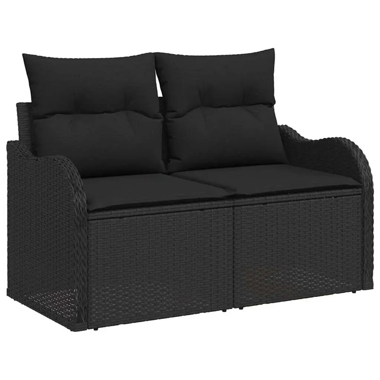 Schwarzes vidaXL Garten-Sofa-Set aus Poly Rattan mit Kissen, 8-teilig.
