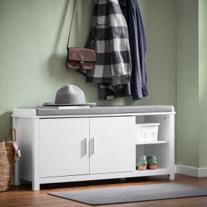 SoBuy Schuhbank mit Sitzfläche Sitzbank mit Stauraum Schuhregal für Flur Weiß 105x51x35cm FSR168-W