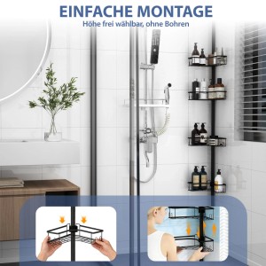 Sekey Duschregal ohne Bohren, Teleskop-Duschablage mit 4 Körben im Badezimmer.