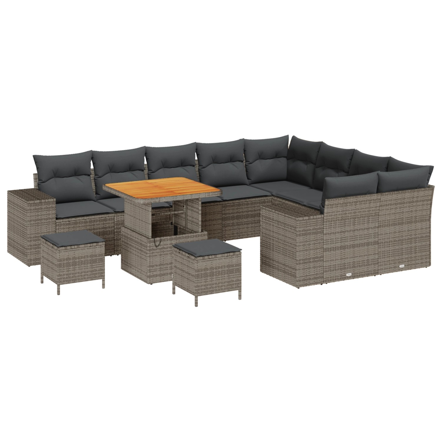 vidaXL Garten-Sofa-Set Höhenverstellbar 12-Tlg Grau Poly Rattan 3362043 günstig online kaufen