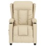 Elektrischer Relaxsessel in Creme aus Stoff, Frontansicht. Bequemer TV-Sessel mit Getränkehaltern.