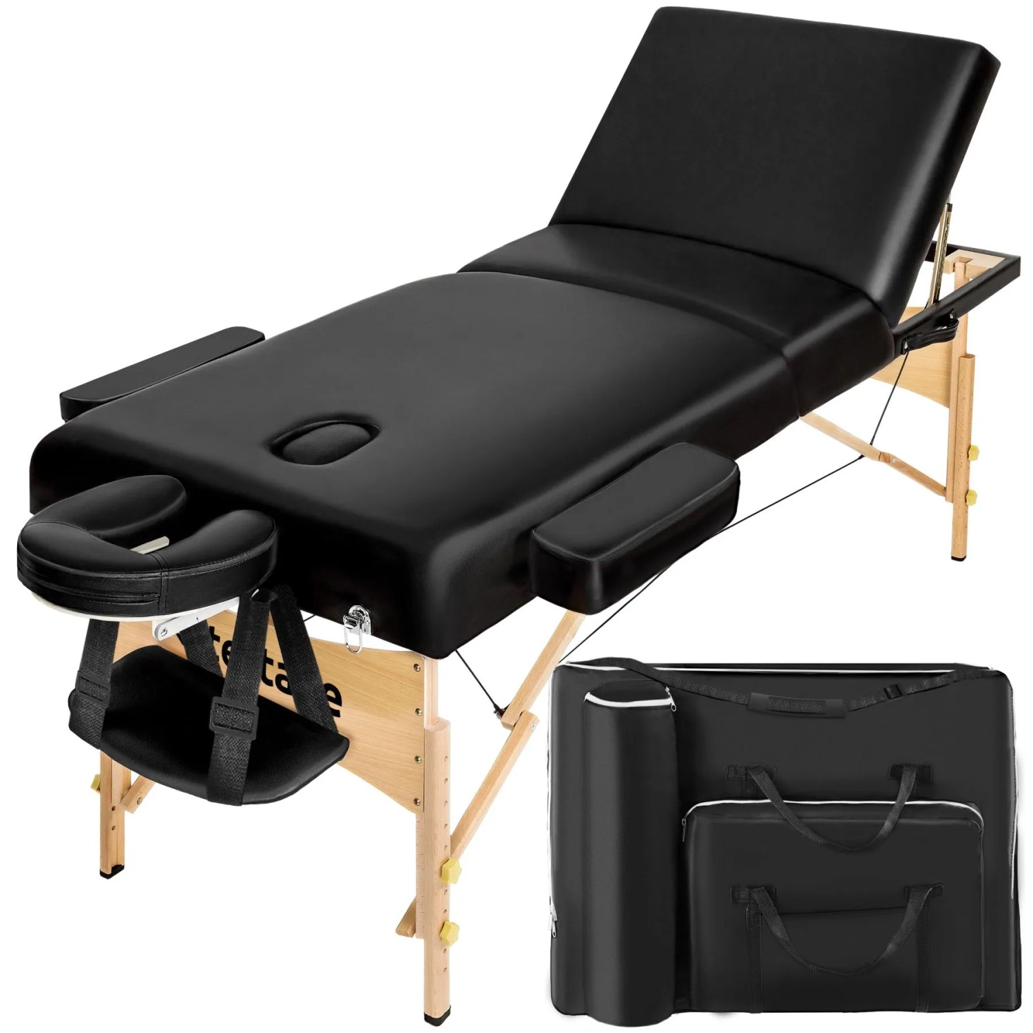 Tectake 3 Zonen Massageliege  Breite 70 cm  Polsterung 10 cm Inklusive Tragetasche  218 x 102 x 90 cm Schwarz