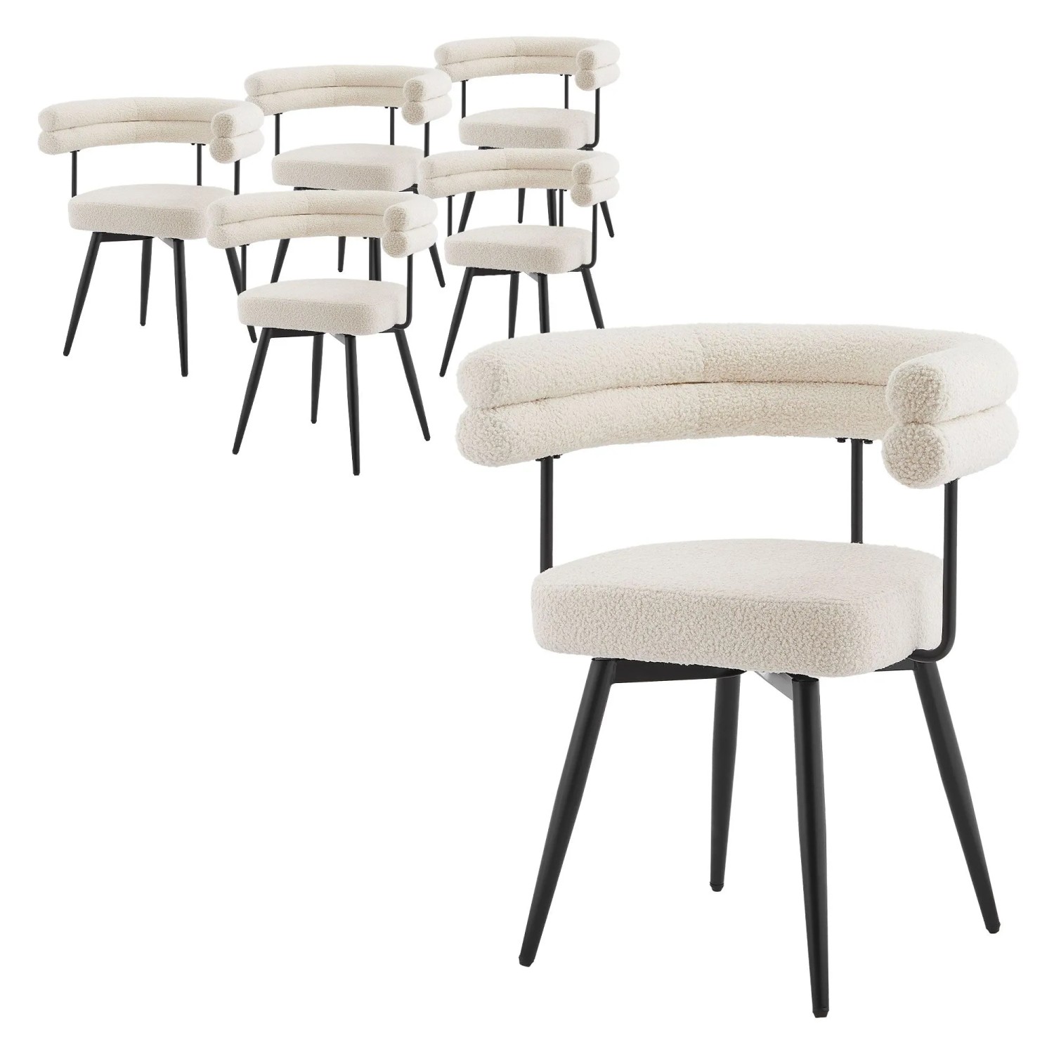 ML-Design Esszimmerstühle Drehbar 6Er Set Beige Teddy-Stoff