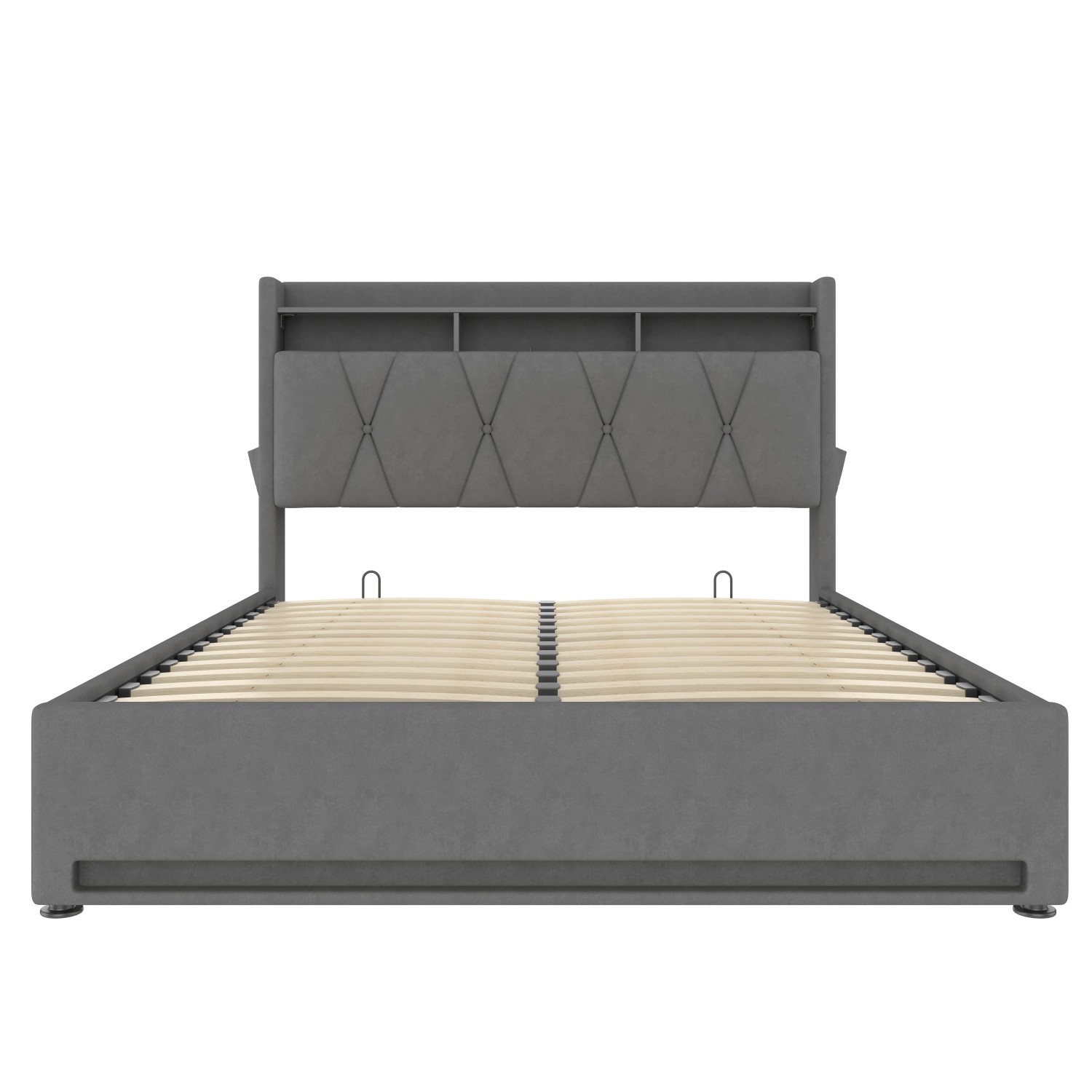 okwish Bettgestell 160x200cm mit LED USB C Hydraulik Stauraum Schlafzimmer Grau ohne Matratze