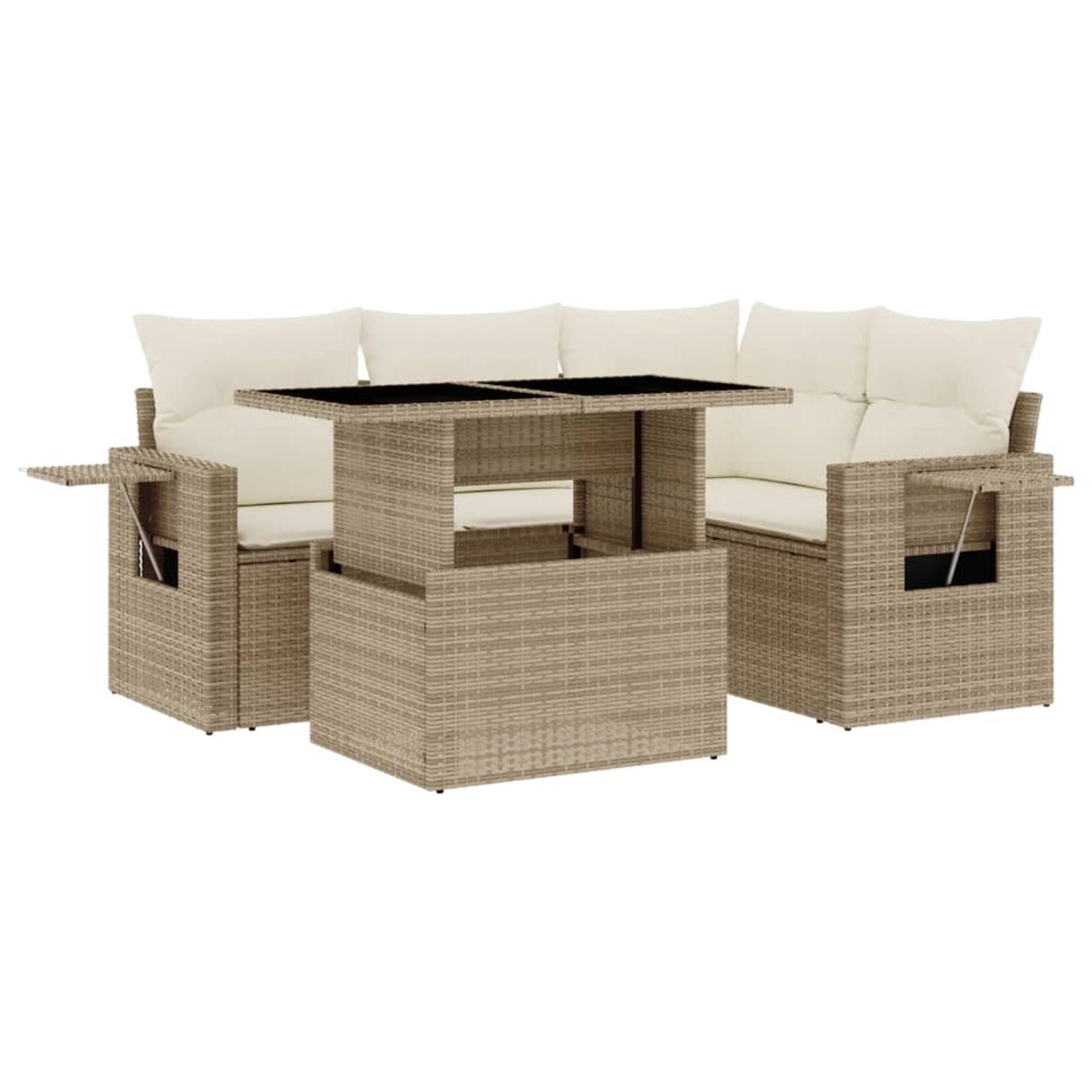 vidaXL 5-Tlg Garten-Sofagarnitur mit Kissen Beige Poly Rattan 3267878 günstig online kaufen