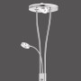 Moderner LED-Deckenfluter Helia in Stahl, mit Leseleuchte, höhenverstellbar von 187,5 bis 198 cm.