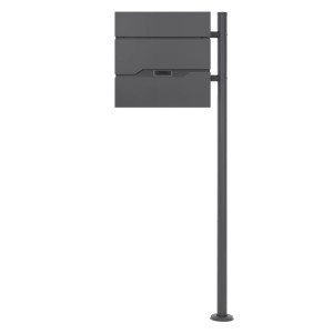 Moderner, anthrazitfarbener Standbriefkasten mit Zeitungsfach und Fuß von ML-Design.