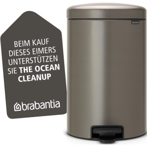 Brabantia Treteimer NewIcon 20 l Platinum, runder Mülleimer mit Pedal.