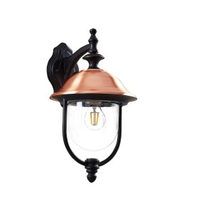 Lindby Wandleuchte Außen Laterne Clint 9630098 Spritzwassergeschützt Retro Vintage Antik in Kupfer aus Aluminium 1-flammig E27