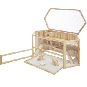 Tectake Hamsterkäfig Benni Aus Holz Mit 3 Etagen und 3 Rampen  Große Plexiglasscheiben  115 x 60 x 58 cm Braun