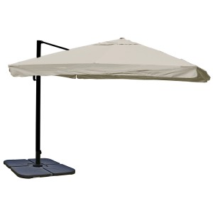 MCW Ampelschirm A96, 3,5x3,5m, creme-grau, mit Ständer. Windstabiler, höhenverstellbarer Gartenschirm.