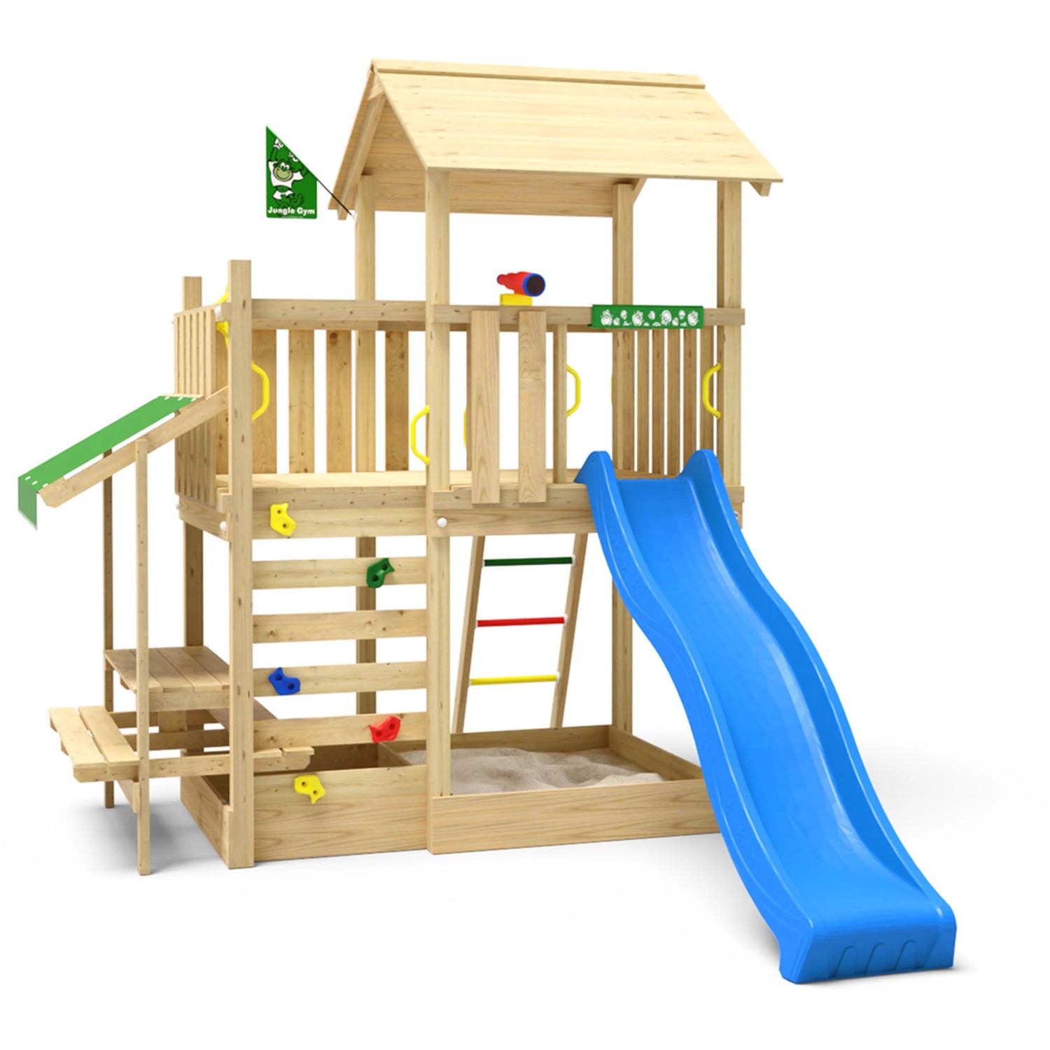 Jungle Gym Spielturm Plaza Holz Turm Picnic Modul Rutsche Blau günstig online kaufen