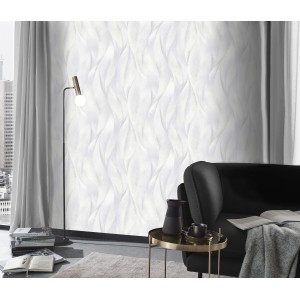 Wohnraum mit Erismann Vliestapete Guido Maria Kretschmer Blattmuster Grau.