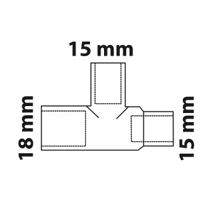 Abbildung eines Kirchhoff Reduzier-T-Stücks 18x15x15 mm, 3 Muffen, blank, für Lötfittings.