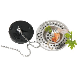 Wenko Abfluss-Sieb 2er-Set mit Speiseresten und Stopfen mit Kette aus Edelstahl.