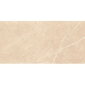 Beige Feinsteinzeug Bodenfliese, 60x30 cm, polierte Oberfläche mit Marmor Optik.