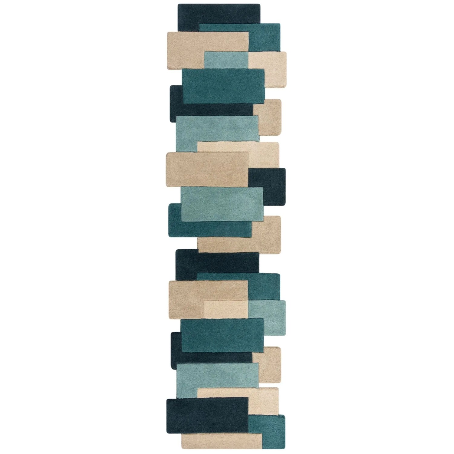 Flair Rugs Wollteppich Collage 60 cm x 230 cm Blau-Beige