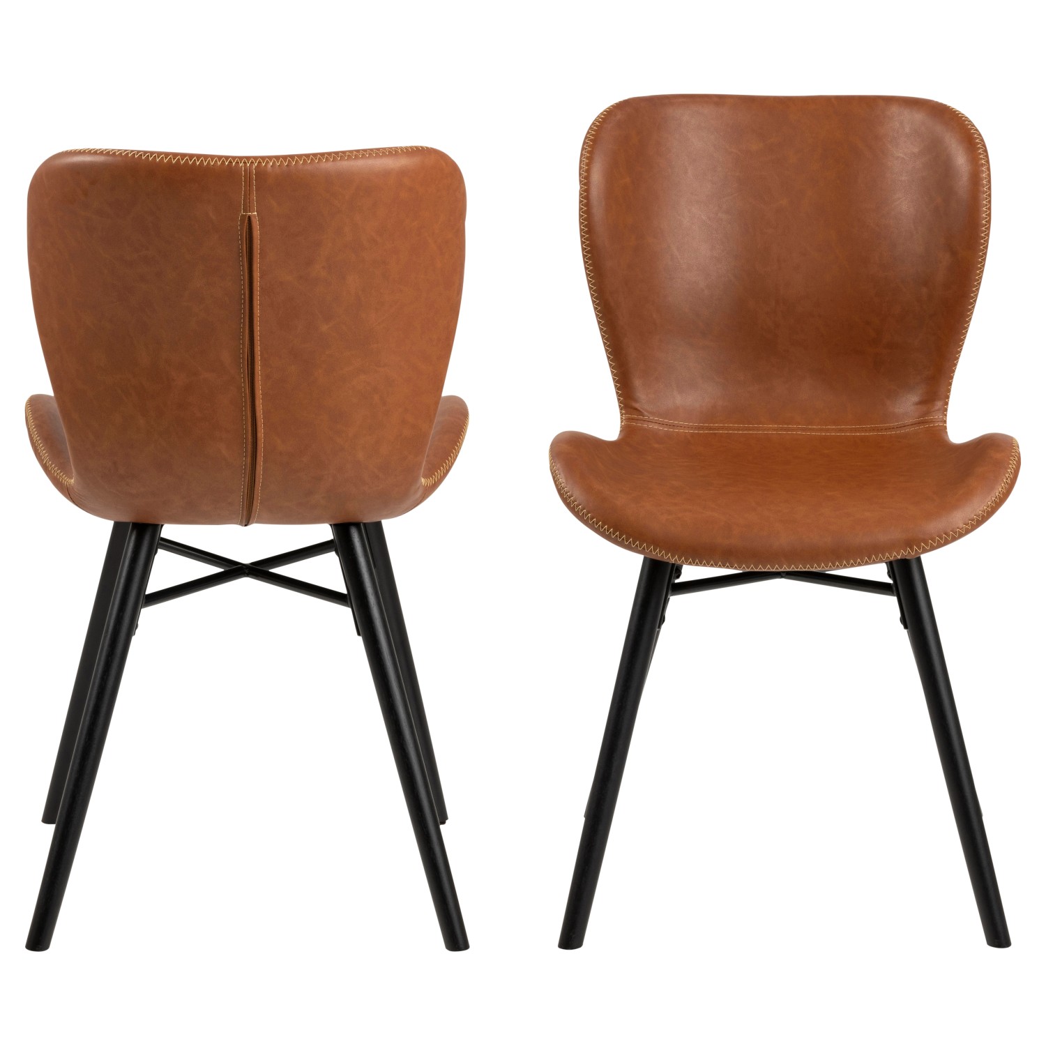 ebuy24 Bali Esszimmerstuhl in Braun, Ansicht von Vorder- und Rückseite, schwarze Beine.