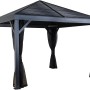 Anthrazitfarbener Sojag Pavillon South Beach 12x12 mit Spitzdach und Moskitonetzen.