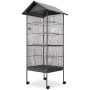 Schwarzer vidaXL Vogelkäfig mit Dach, Stahl, 66x66x155 cm, mit Sitzstangen und Rollen.