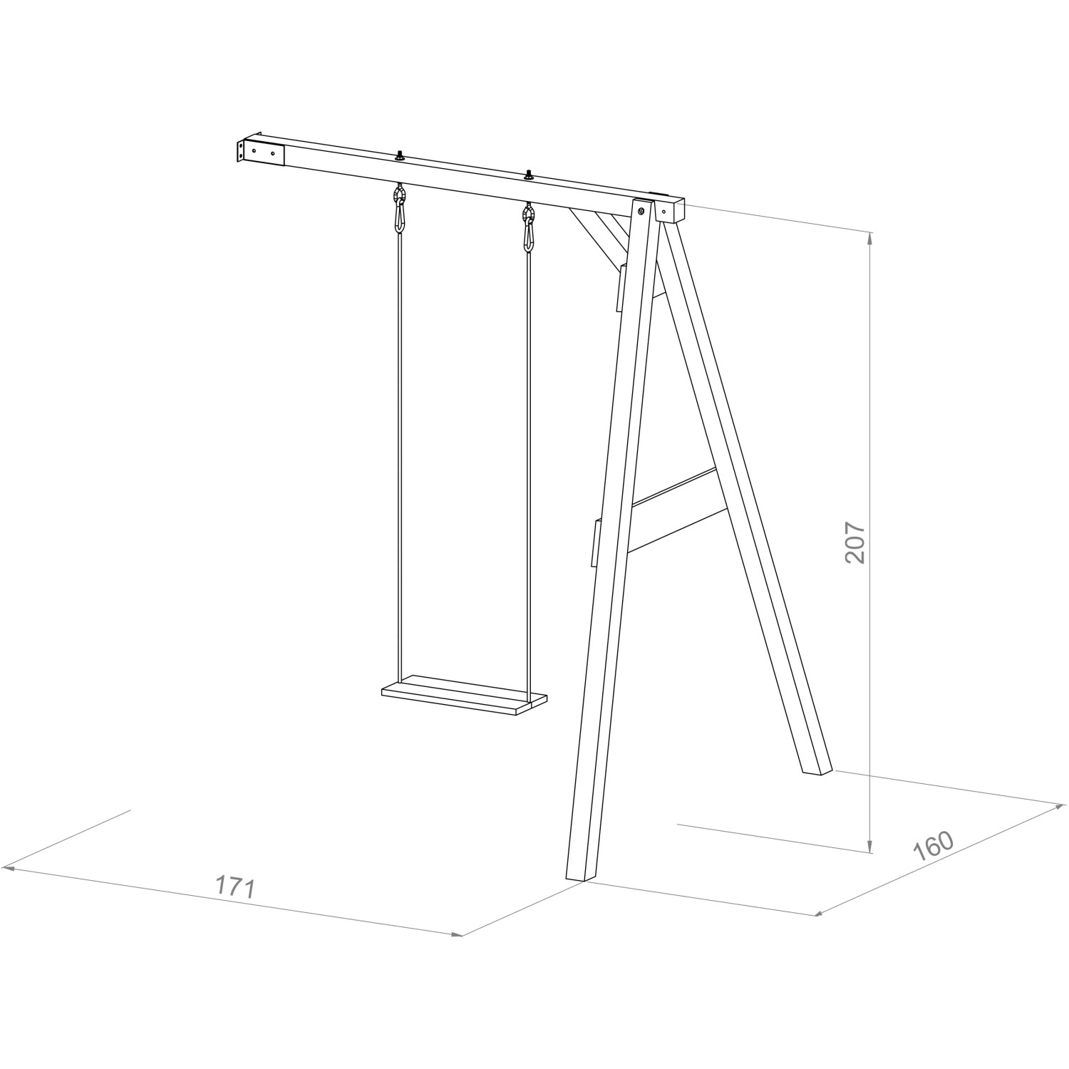 Axi Anbauschaukel, grau-weiß, mit Holzschaukelsitz und Maßen. Ideal für kleine Gärten.