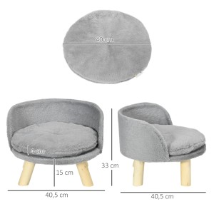 PawHut Katzensofa, graues Katzenbett mit Kissen und Holzfüßen, 40,5x40,5x33cm.