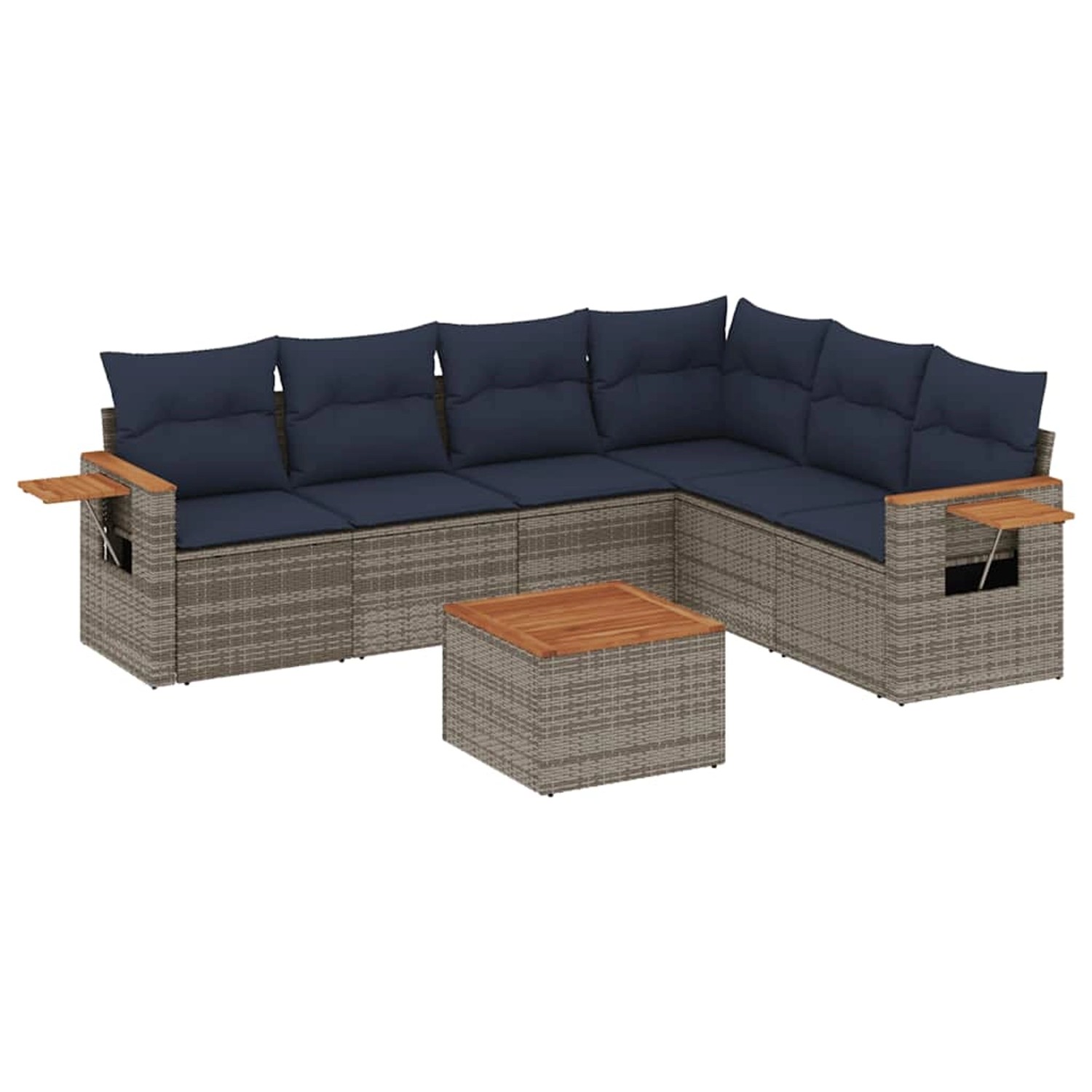 vidaXL 7-Tlg Garten-Sofagarnitur mit Kissen Grau Poly Rattan 3226852 günstig online kaufen