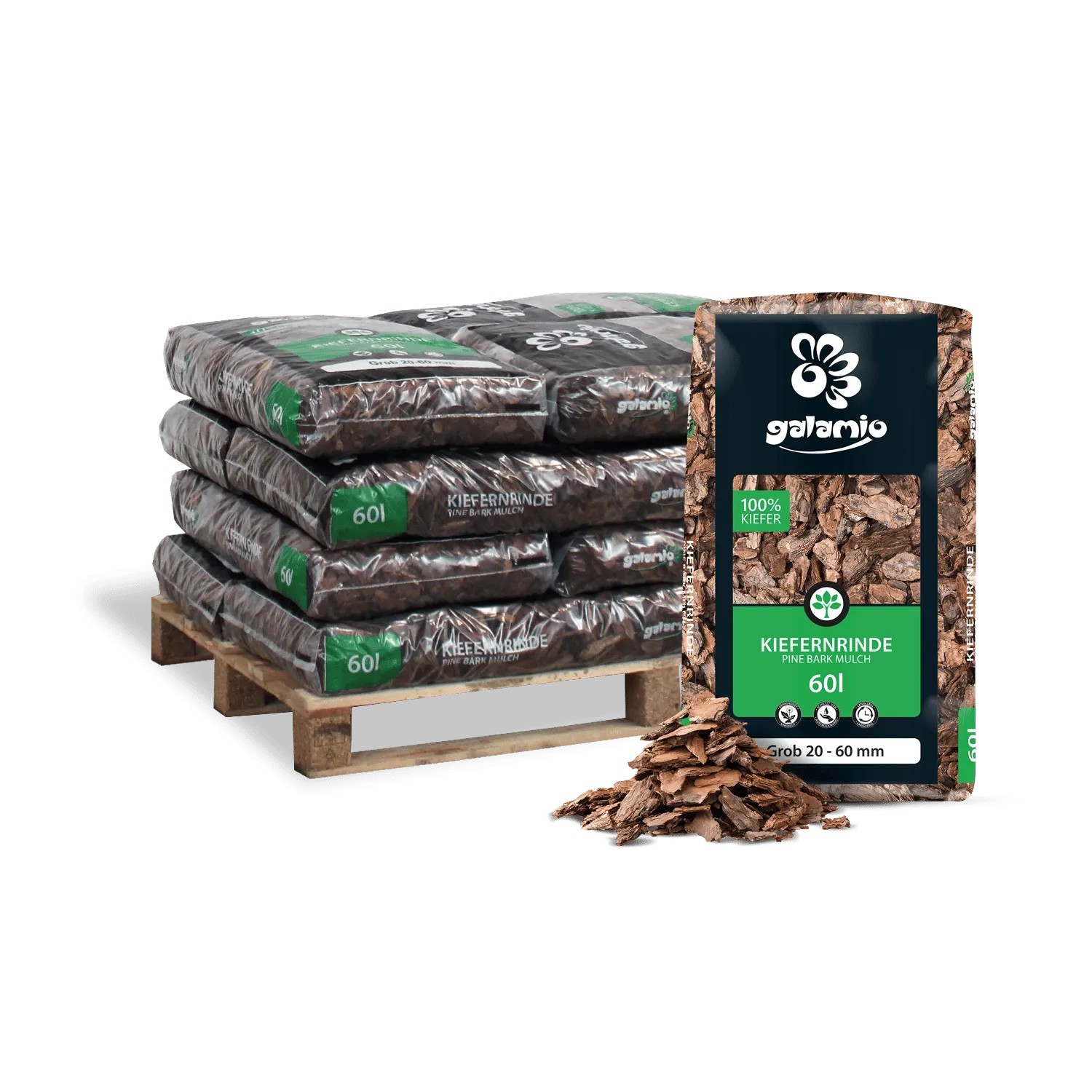 Galamio Rindenmulch Kiefer Grob 60l x 12 Sack 720l 12er Palette