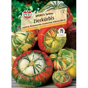 Sperli Zierkürbis Bischofsmütze Saatgut, mehrfarbige Kürbisse mit turbanähnlicher Form.