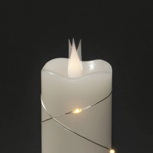 Weiße LED-Echtwachskerze mit 3D-Flamme und Silberdraht, Weihnachtsdekoration.