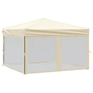 Faltbares, creme-farbenes Partyzelt 3x3 m mit Seitenwänden für Outdoor-Events.