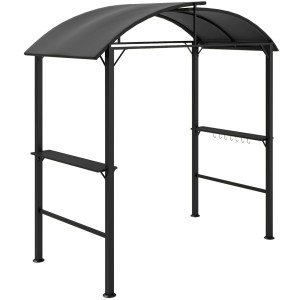 Outsunny Grillpavillon in Dunkelgrau mit Ablagen und Haken. Stahlrahmen mit Polyesterdach.