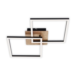 Moderne LED-Deckenleuchte Frame von Brilo mit Holz-Optik und dimmbaren, weißen Rahmen.