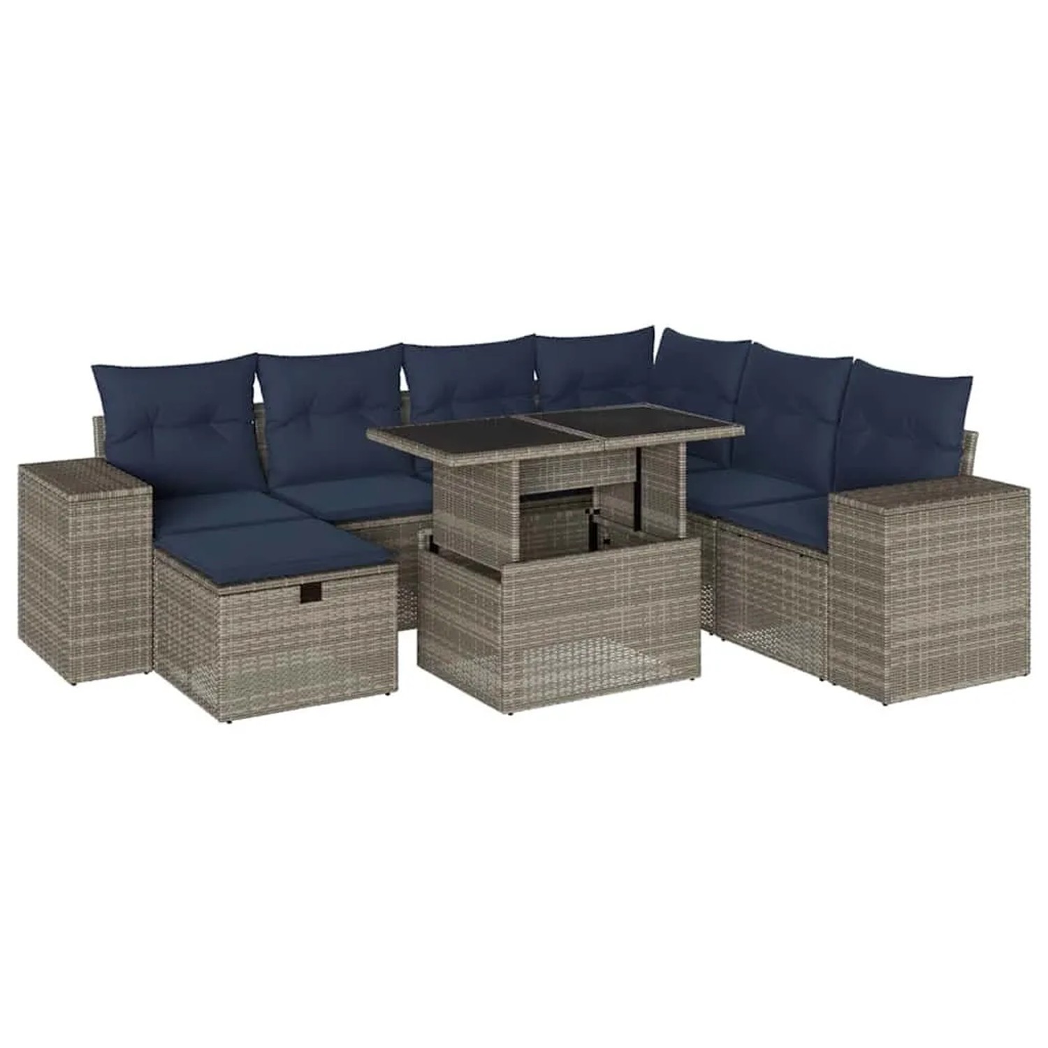vidaXL 8-Tlg Gartensofa-Set mit Kissen Grau Polyrattan 3275321 günstig online kaufen