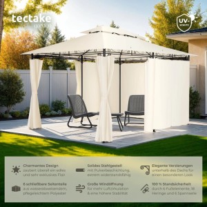 Tectake Gartenpavillon Emine 4 x 3 M Wasserabweisend  400 x 300 x 265 cm Creme