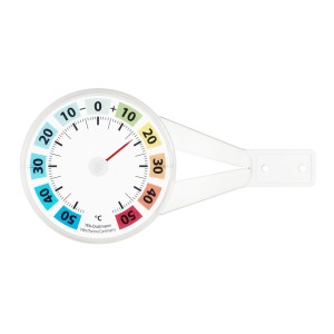 Weißes TFA Fensterthermometer zur Anzeige der Außentemperatur.