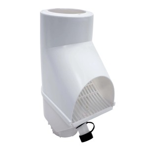 Weißer Jardinion Laubabscheider für Fallrohre (75/85/100mm) zur Regenwasserfilterung.