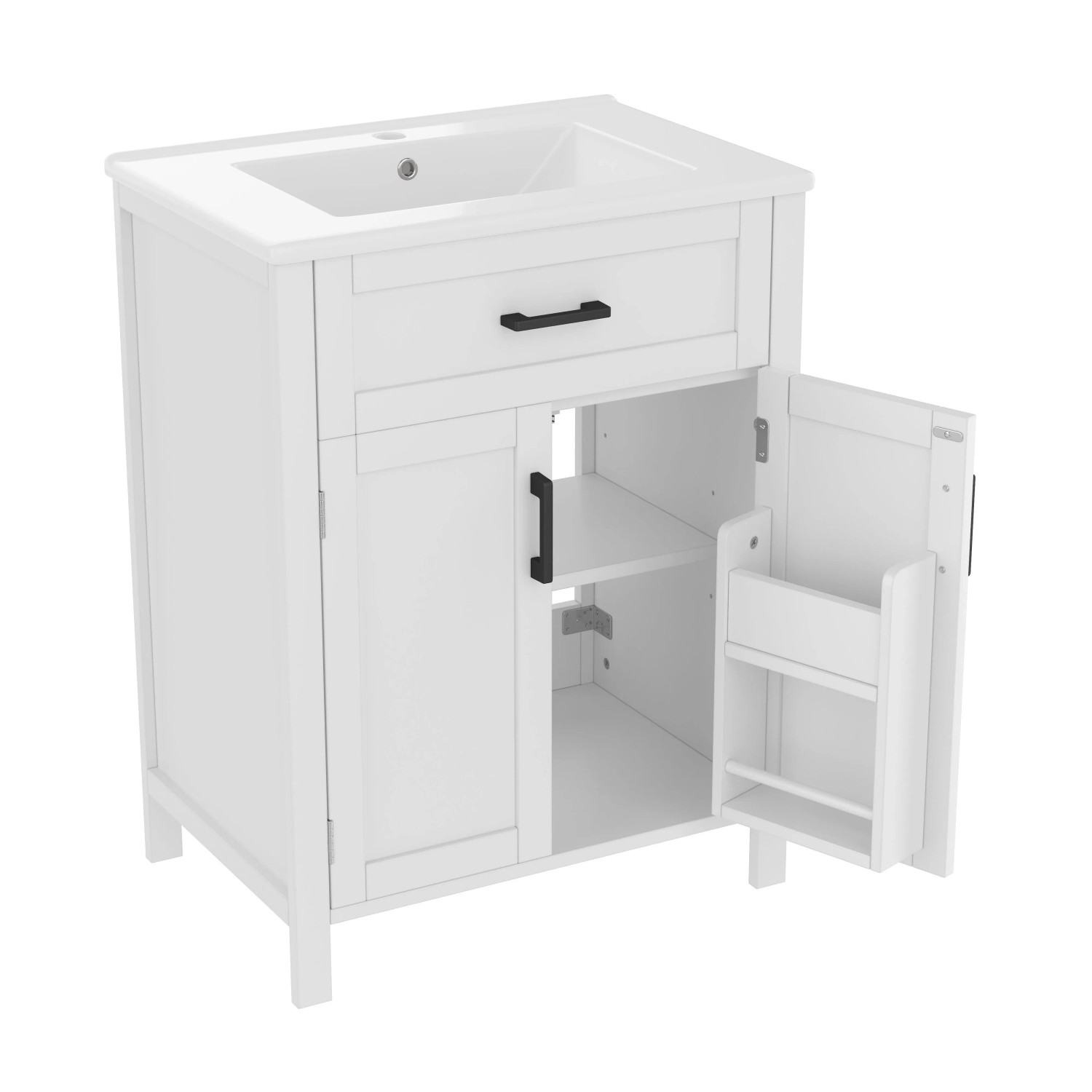 PXloue 60 x 46 x 84cm Bodenstehender Badschrank mit Keramikwaschbecken Waschtisch Weiß
