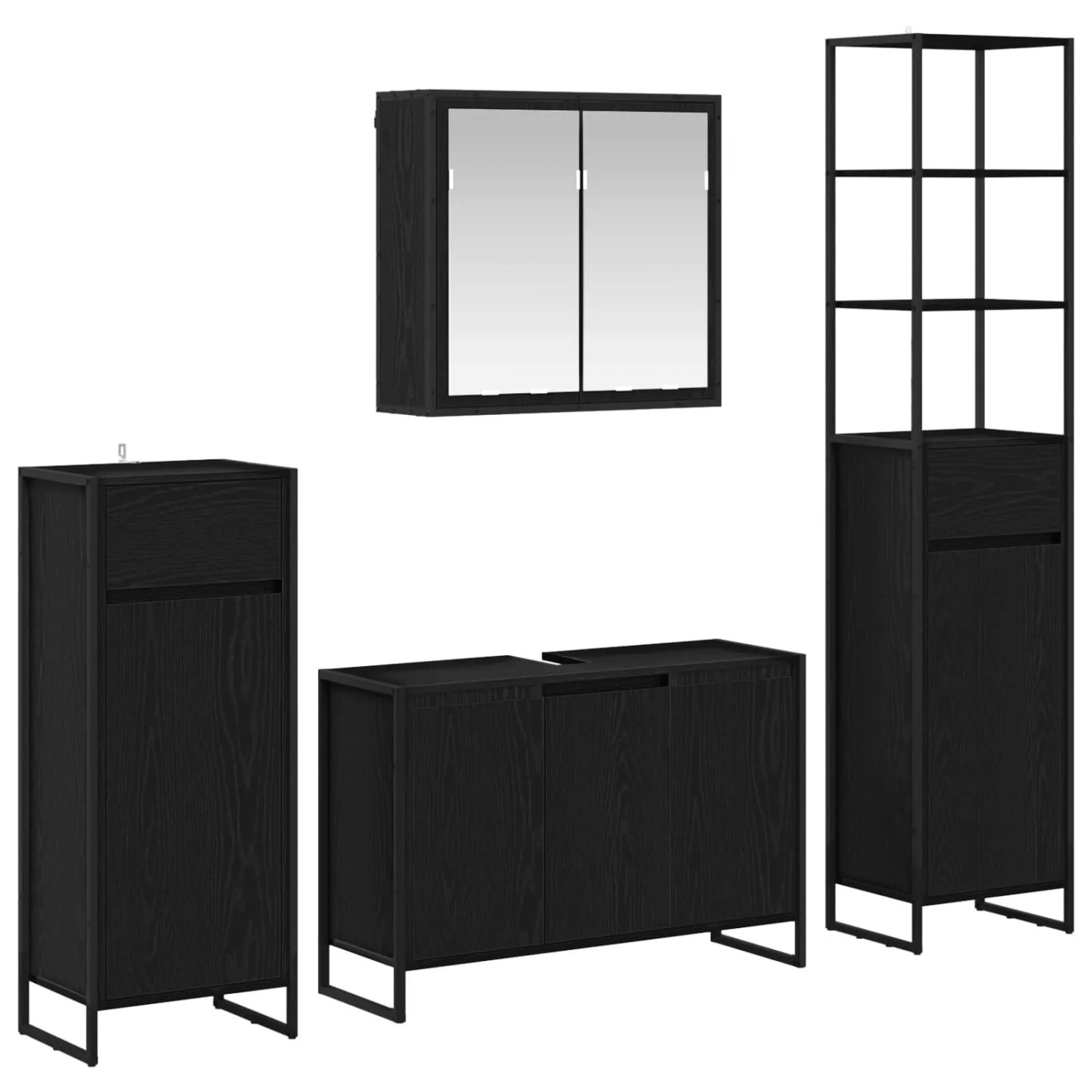 vidaXL Badezimmermöbel-Set mit Tür Schwarz Eichen-Optik Holzwerkstoff 34030 günstig online kaufen