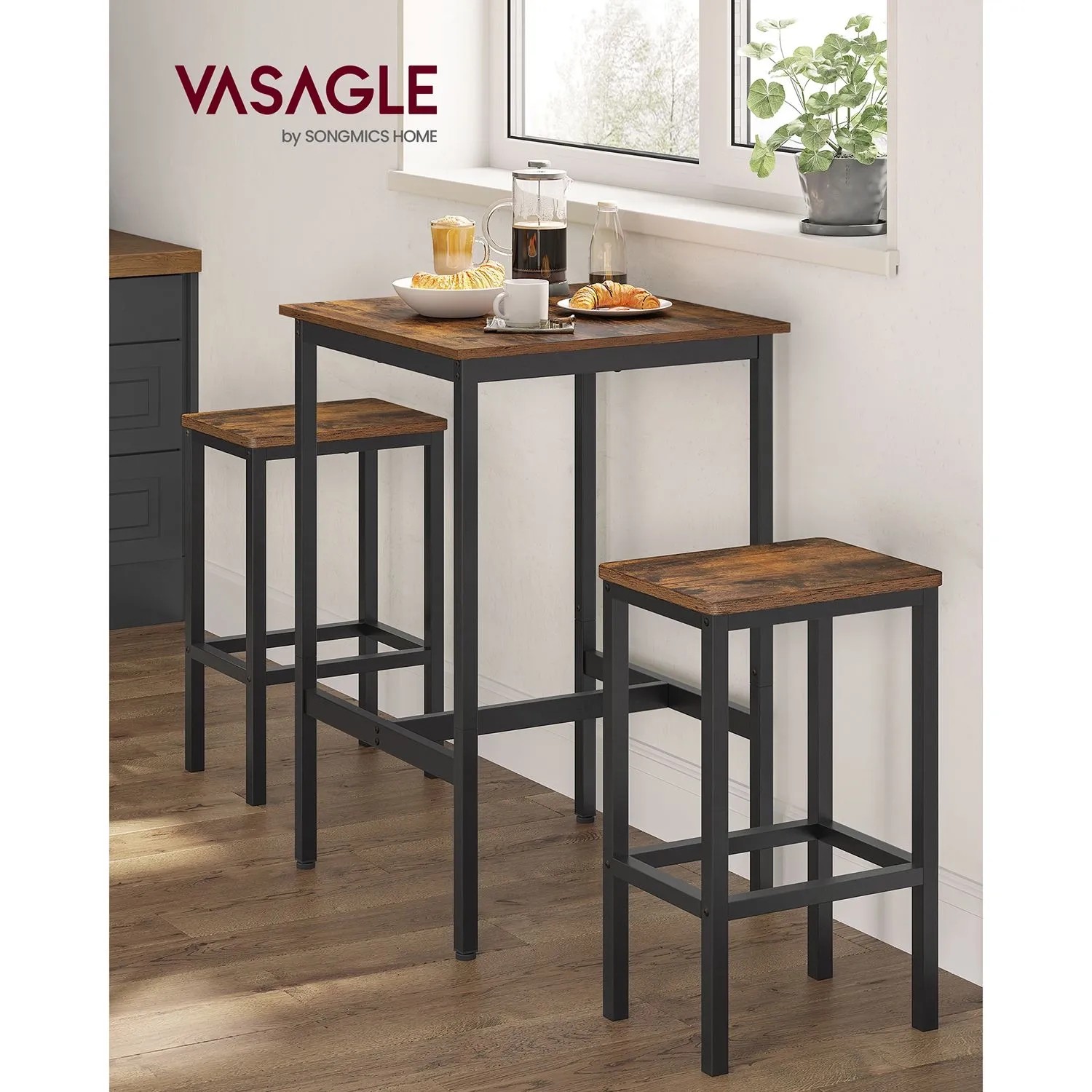 Vasagle Esstisch mit 2 Stühlen 60 x 60 cm Braun-Schwarz kaufen bei OBI