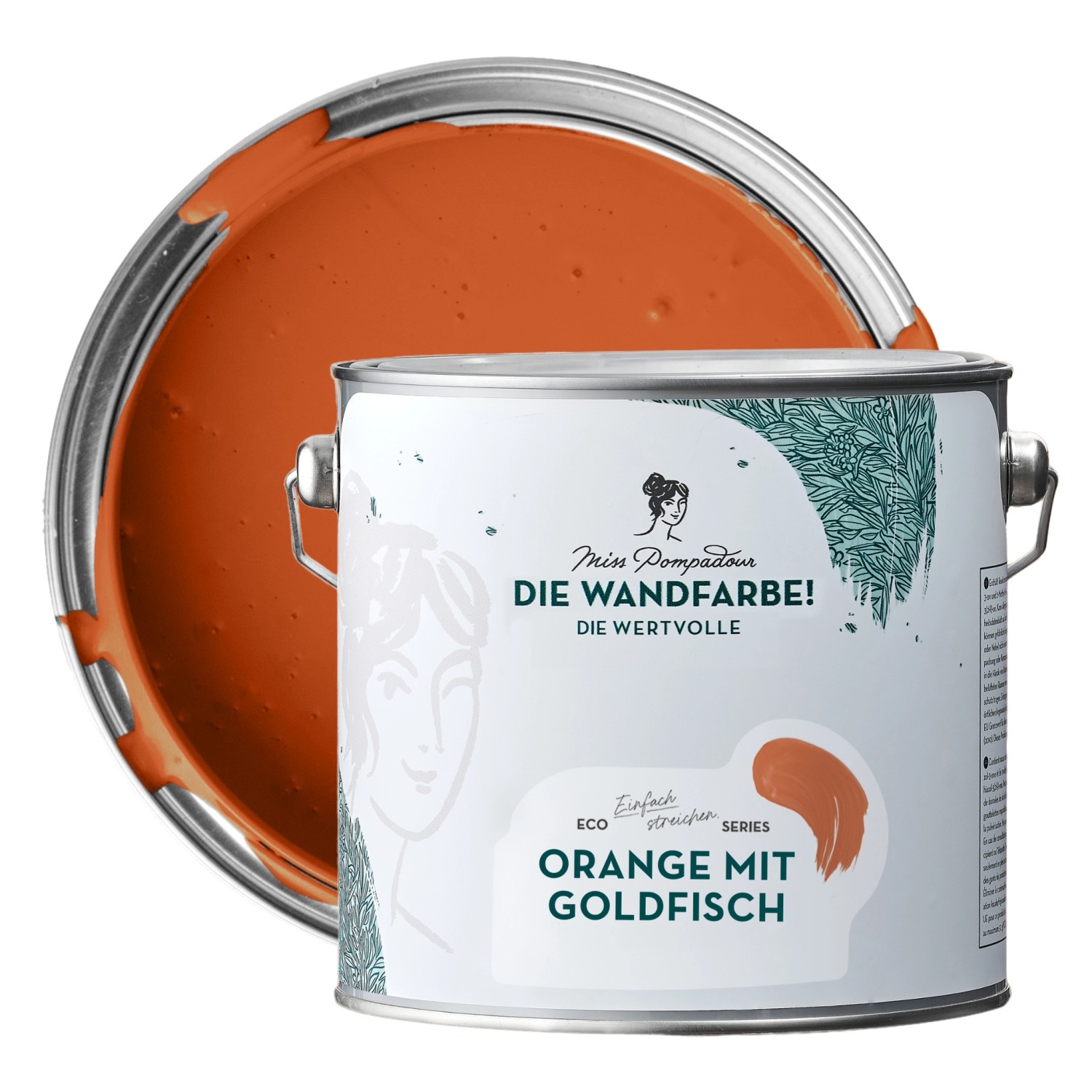 MissPompadour Extramatte Wandfarbe Orange mit Goldfisch 2,5L Hochdeckend Spritzfrei