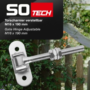 Verstellbares SOTECH Torscharnier M16 x 190 mm aus verzinktem Stahl.