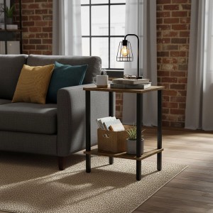 Relaxdays Beistelltisch MDF Stahl Braun Schwarz mit 2 Ebenen 55 cm x 38 cm x 30 cm 2,5 kg
